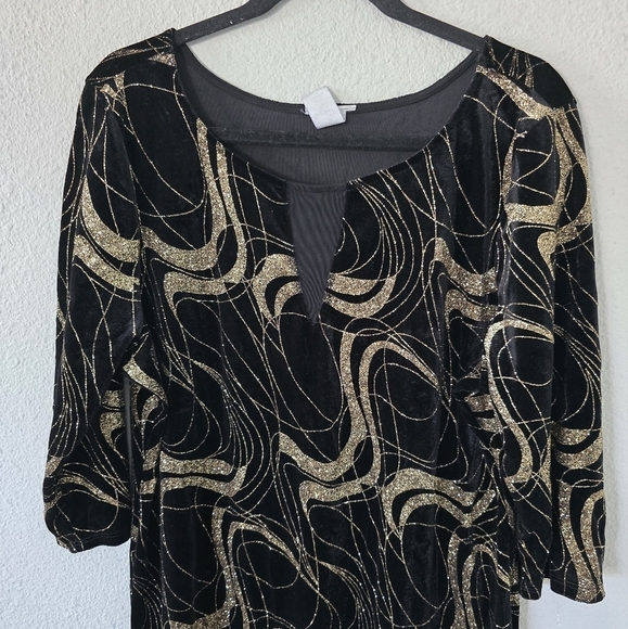 Vintage Dress 3X Women Gold Black Y2K Burnout Velvet Sheath Fairygrunge - Picture 4 of 13